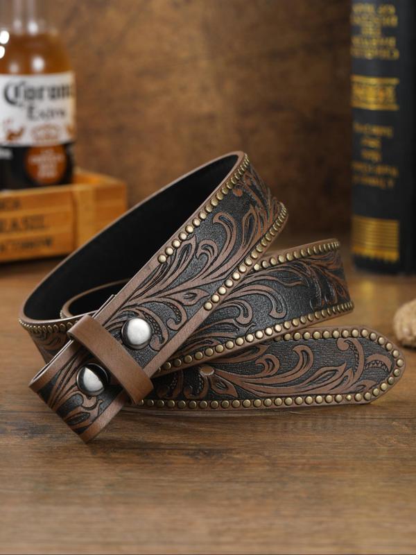 Men's Street Style PU Leather Belt, Vintage Trendy Embossed Waistband for Jeans Pants, Fashionable Clothes Accessories for Daily & Party Decoration, Fall Outfits, Earthtone Fall Freshness