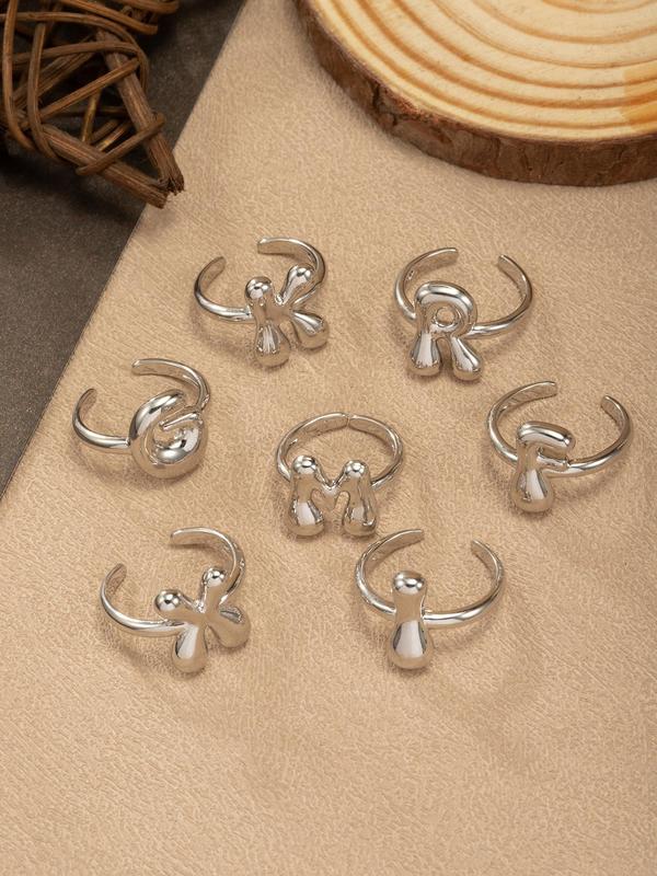 Fashion Letter Design Cuff Ring, Cute Bubble Initial Open Ring for Women & Men, Trendy All-match & Exquisite Jewelry for Birthday Gift