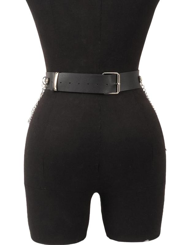 Women's Punk Style Moon Design Chain Belt, Fashion Gothic Style Pu Leather Belt for Party, Daily Clothing Decor, Trendy All-match Belt for Outfit Matching