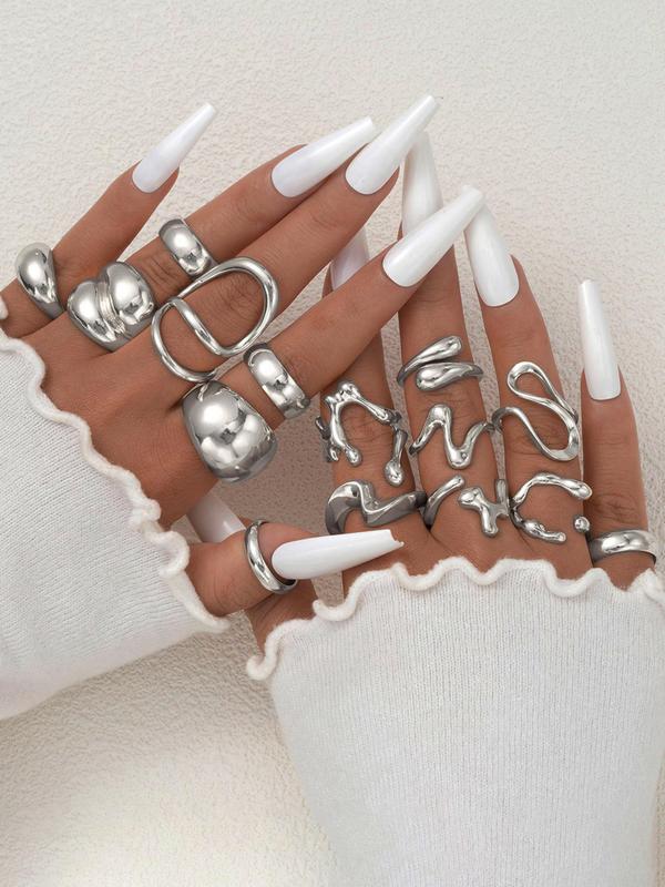 Women's Punk Style Geometric Design Cuff Rings, Vintage Trendy Ring Set, Fashionable Jewelry for Daily & Party Decoration