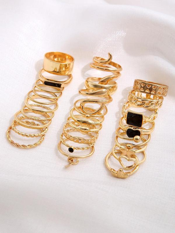 27pcs set Vintage Hollow Out Butterfly Heart Design Cuff Ring, Promise Rings Jewelry, 2024 New Fashion Back To School Accessories for Women Girl