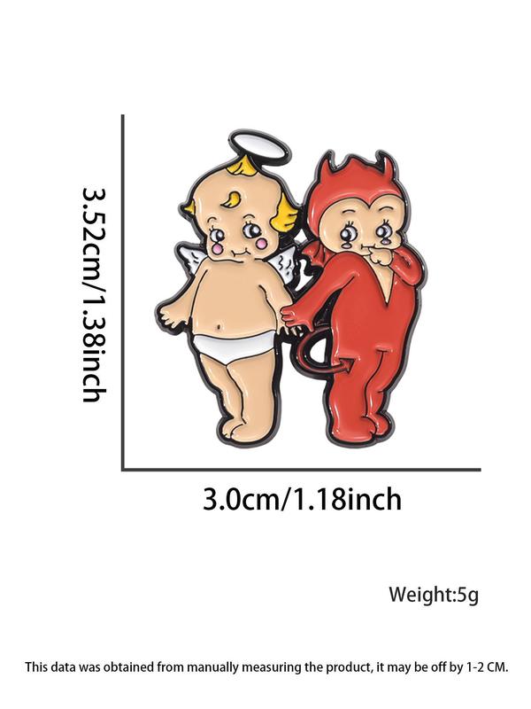 Cute Couple Design Brooch, Fashion Alloy Badge for Clothes, Creative Cartoon Angel & Devil Design Brooch, Fashion Accessories for Women & Men