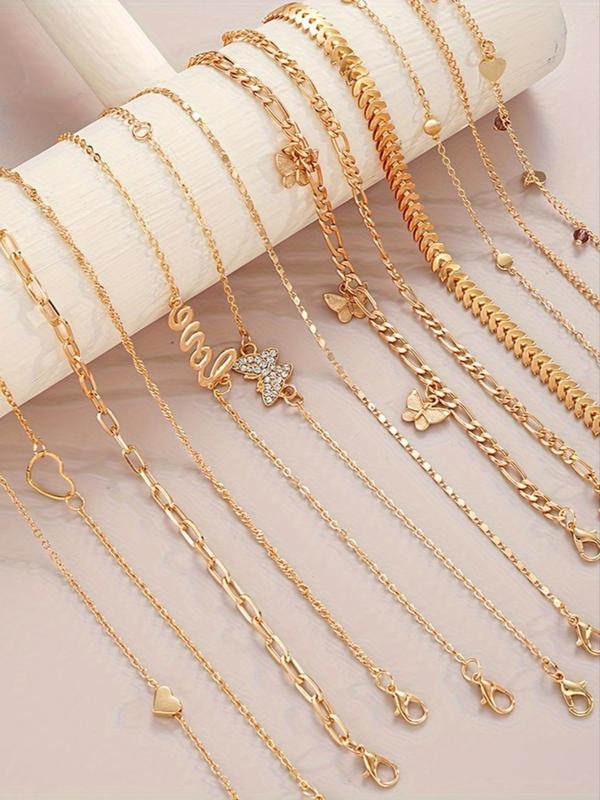 Women's Elegant Rhinestone Decorated Heart & Butterfly Design Anklet, Exquisite Trendy Anklet, Fashionable Jewelry for Women & Girls