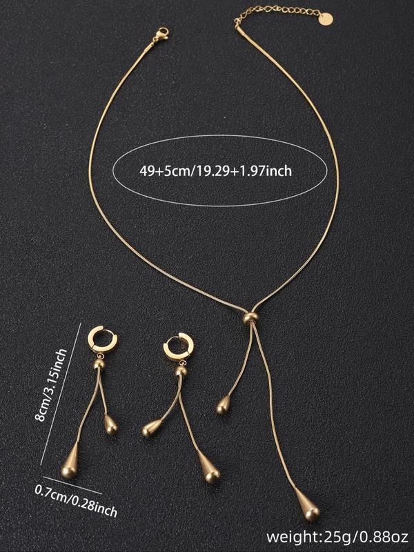 3pcs set Unisex Simple Style Chain Necklace & Dangle Earrings, Casual 2024 New Trendy Water Drop Decor Jewelry Set, Fashionable Jewelry Set for Party & Daily Wear