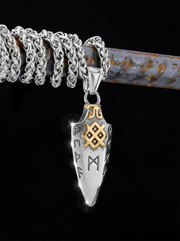 Vintage Viking Stainless Steel Rune Dagger Pendant Necklace,  Fashion Trendy Men's Necklace, Punk Necklace Jewelry for Party Gift for Him