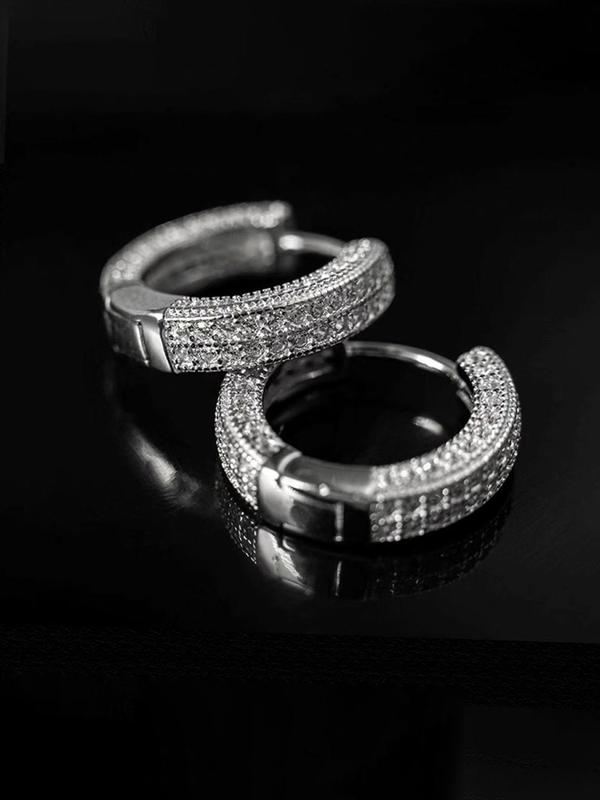 Rhinestone Decorated Hoop Earrings, Fashionable Earrings for Women & Men, Trendy All-match & Exquisite Jewelry for Birthday Gift