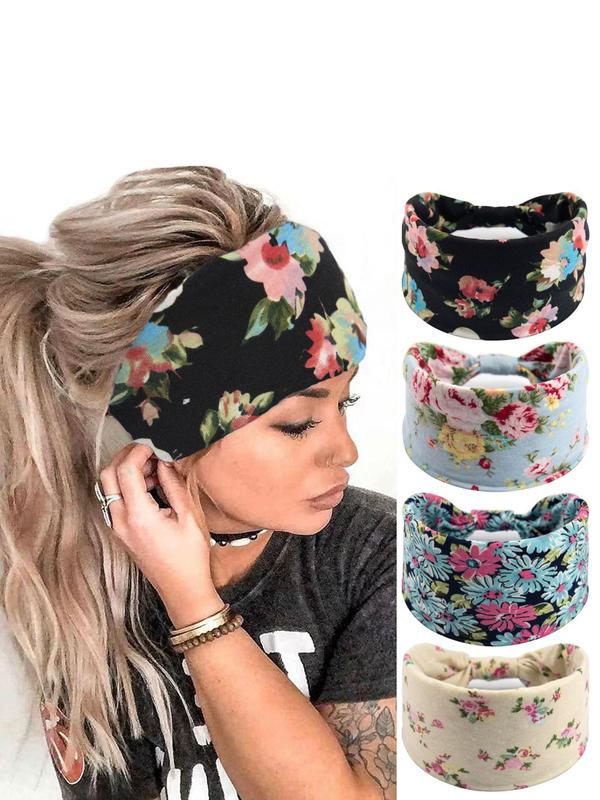 Women's Floral Print Sports Hair Band, Boho Fashion Breathable Elastic Hair Band, Sports Hair Band for Women & Girls, Hair Accessories for Gym Workout