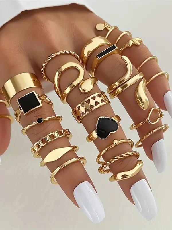 27pcs set Vintage Hollow Out Butterfly Heart Design Cuff Ring, Promise Rings Jewelry, 2024 New Fashion Back To School Accessories for Women Girl