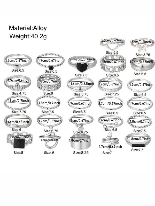 27pcs set Vintage Hollow Out Butterfly Heart Design Cuff Ring, Promise Rings Jewelry, 2024 New Fashion Back To School Accessories for Women Girl
