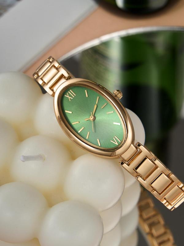 Women's Elegant Oval Dial Quartz Luxury Watch, Exquisite Trendy Wristwatch, Fashionable Watch for Women As Gift with Box, Watches for Women