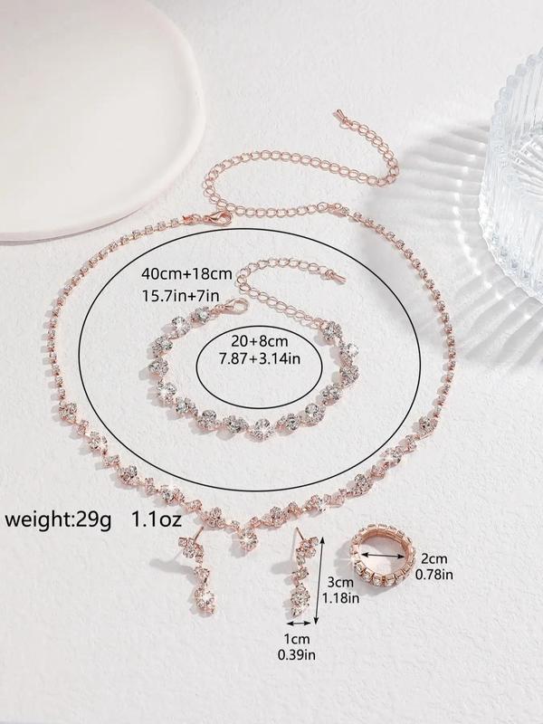 Women's Elegant Glittering Jewelry Set, 5 Counts set Luxury Dangle Earrings & Pendant Necklace & Ring & Bracelet, Exquisite Jewelry for Women & Girls