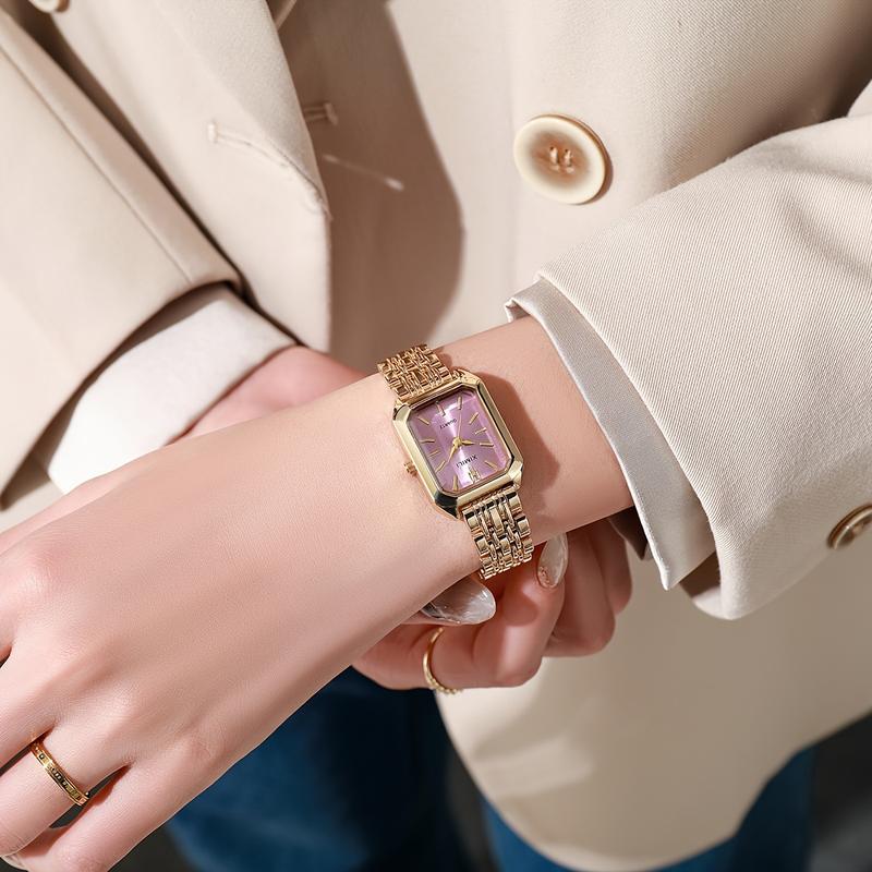 Glamorous Womens Business Quartz Watch - Precise Analog Dial with Stylish Rectangle Case - Fashion-Forward Golden Timepiece for Daily Wear