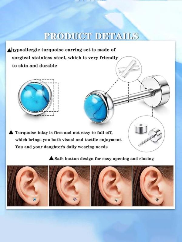 Mixed Color Screw Back Stud Earrings, Stainless Steel Cartilage Earrings for Women & Men, Trendy All-match & Exquisite Jewelry for Birthday Gift
