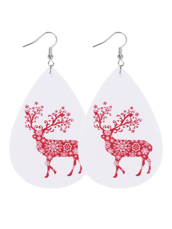 Christmas Themed Water Drop Shaped Dangle Earrings, Cute Cartoon Deer & Snowflake & Tree Design Earrings, Fashion Jewelry for Women & Girls