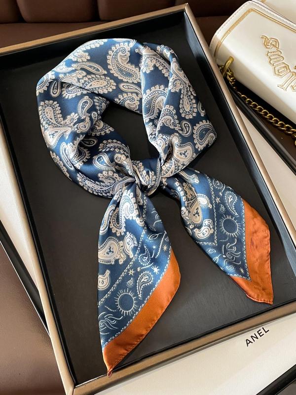 Women's Paisley Print Neckerchief, 2024 Summer Elegant Square Scarf, Casual Soft Comfortable Shawl, Fashionable Women Accessories for All Seasons