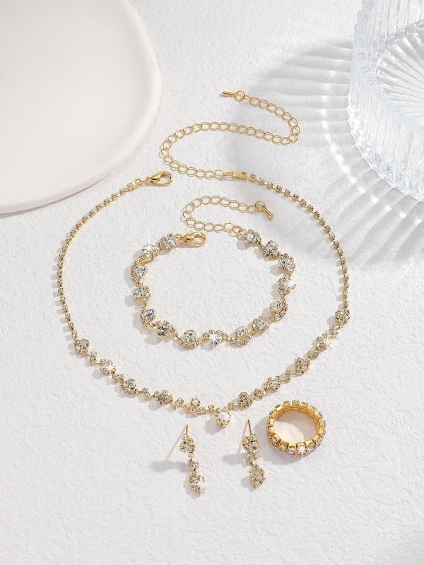 Women's Elegant Glittering Jewelry Set, 5 Counts set Luxury Dangle Earrings & Pendant Necklace & Ring & Bracelet, Exquisite Jewelry for Women & Girls