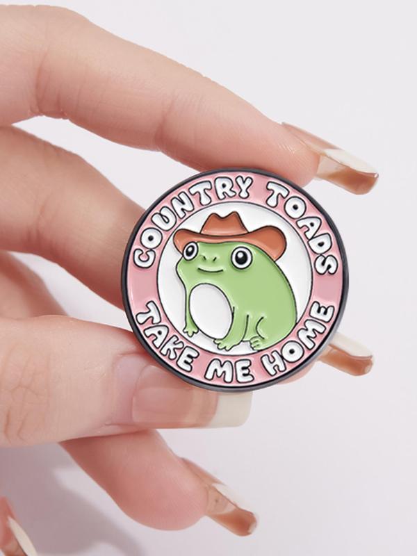 Cute Cartoon Frog & Letter Design Brooch, Fashion Alloy Badge for Daily Clothing Decor, Trendy All-match & Exquisite Brooch for Birthday Gift