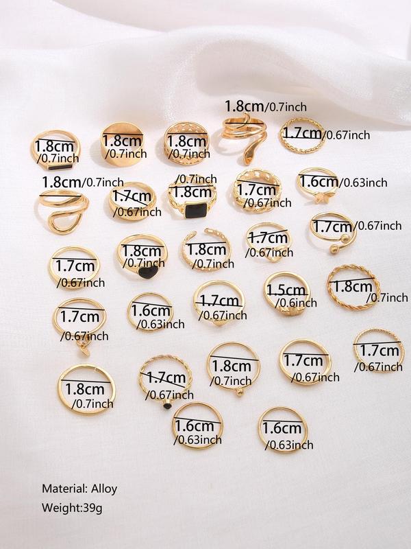 27pcs set Vintage Hollow Out Butterfly Heart Design Cuff Ring, Promise Rings Jewelry, 2024 New Fashion Back To School Accessories for Women Girl