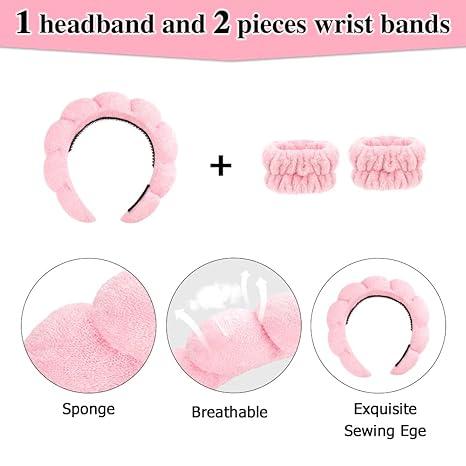 3Pcs Headbands for Women Non Slip Wrist Towels Washing Face Head Bands Women's Hair Makeup Headband Skincare Spa Girls Pink