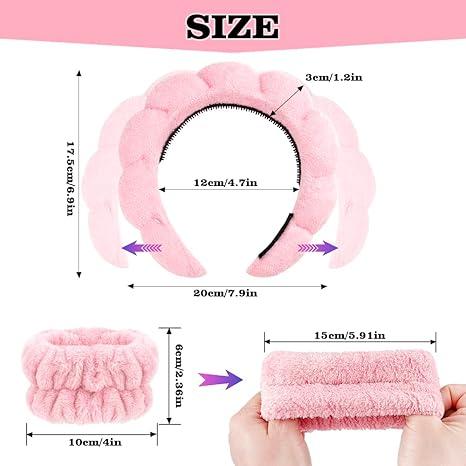 3Pcs Headbands for Women Non Slip Wrist Towels Washing Face Head Bands Women's Hair Makeup Headband Skincare Spa Girls Pink