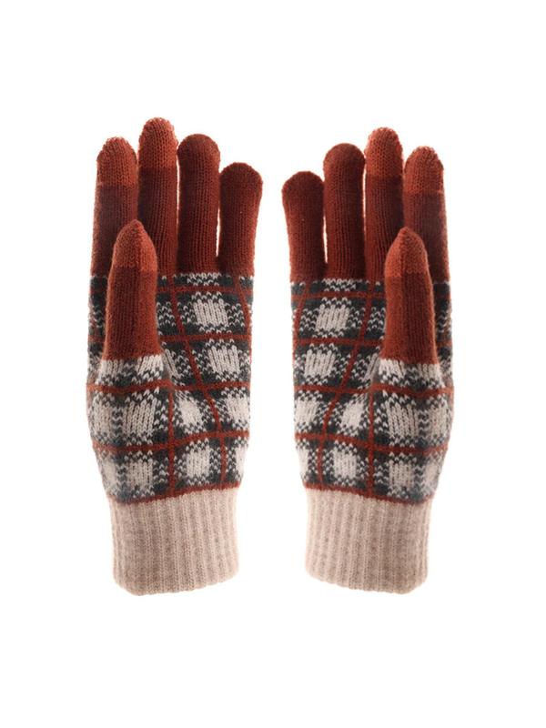 Unisex Minimalist Plaid Pattern Fingerless Gloves, Casual Touch Screen Warm Gloves for Fall & Winter, Fashion Accessories for Women & Men