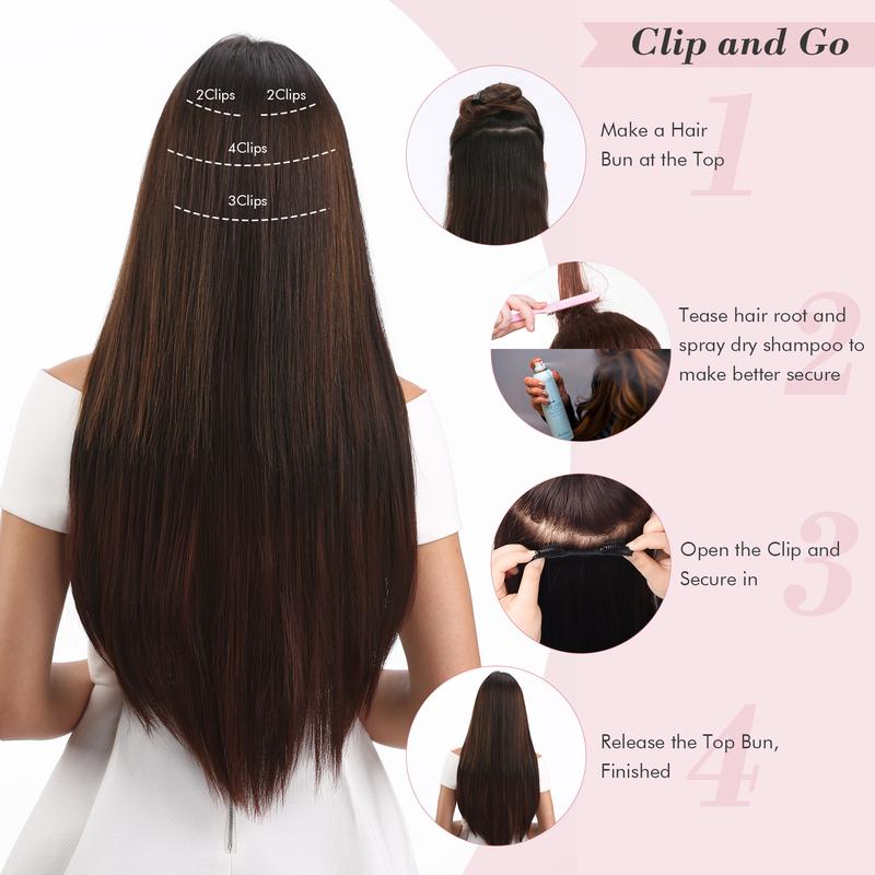 REECHO Hair Extensions, 20 Inch 200g,4 PCS Natural & Soft Hair & Blends Well Hair Extensions for Women