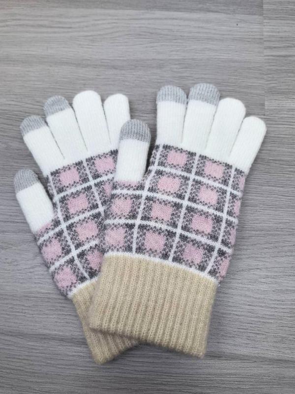 Unisex Minimalist Plaid Pattern Fingerless Gloves, Casual Touch Screen Warm Gloves for Fall & Winter, Fashion Accessories for Women & Men