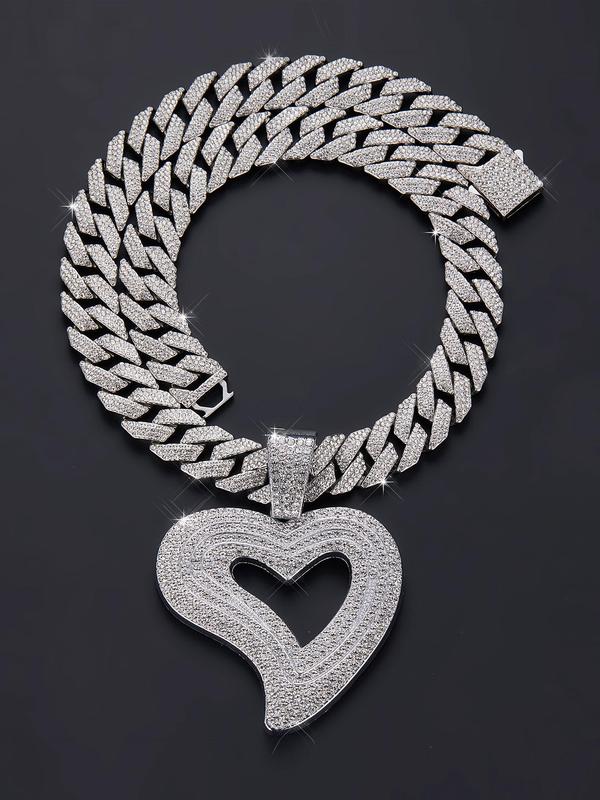 Heart Shaped Rhinestone Decorated Jewelry Set, Including Dangle Necklace & Stud Earrings, Elegant Jewelry Set for Party, Daily Clothing Decor for Girl,  Gift for Girlfriend
