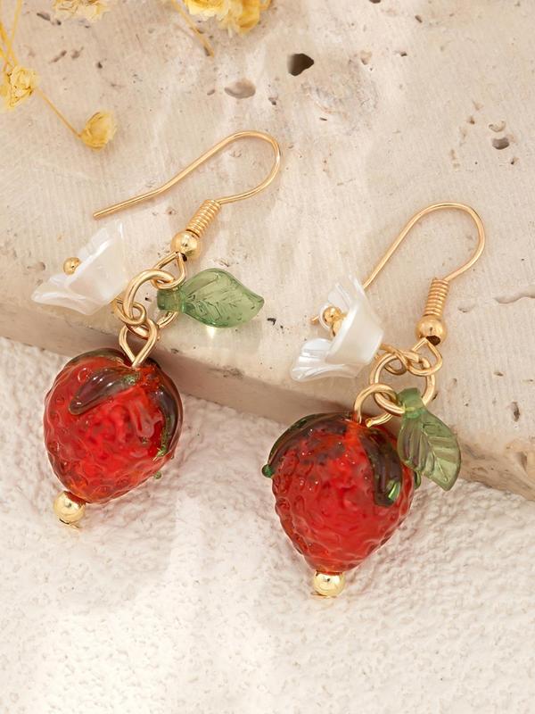 Cute Strawberry Design Dangle Earrings for Women & Girls, Fashion Floral Drop Earrings, Cute Summer Jewelry Accessories