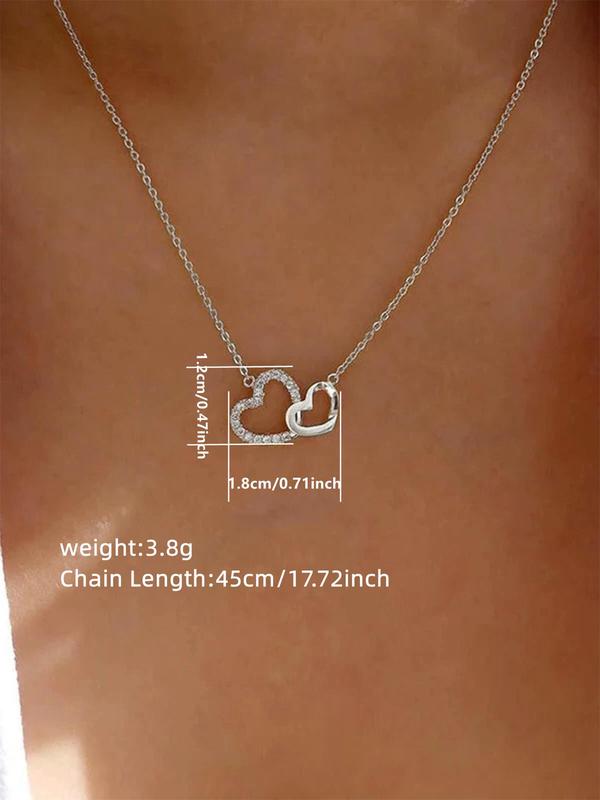 Women's Elegant Exquisite Rhinestone Heart Design Pendant Necklace,  Trendy Sparkly Pendant Necklace, Chic Gorgeous Luxury Jewelry