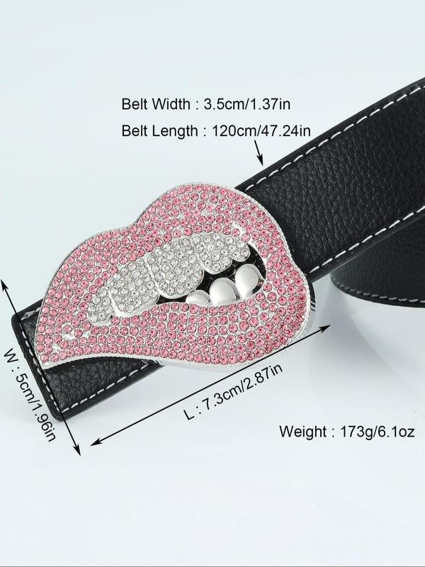 Fashion Rhinestone Decorated Lip Shaped Belt for Men, Street Punk Style Fashion Accessory, Hip Hop Style PU Leather Belt For Trouser, Dress