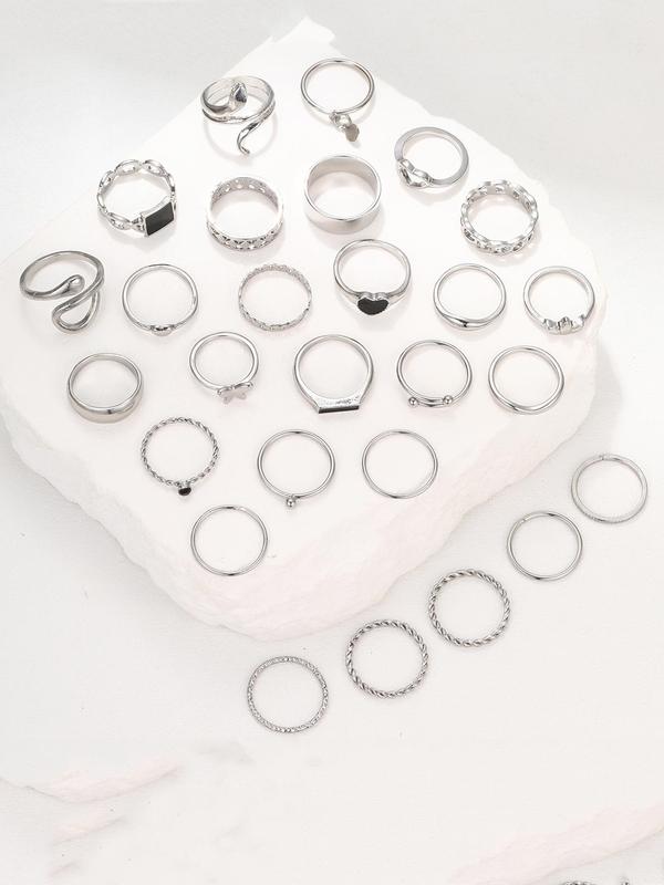 27pcs set Vintage Hollow Out Butterfly Heart Design Cuff Ring, Promise Rings Jewelry, 2024 New Fashion Back To School Accessories for Women Girl