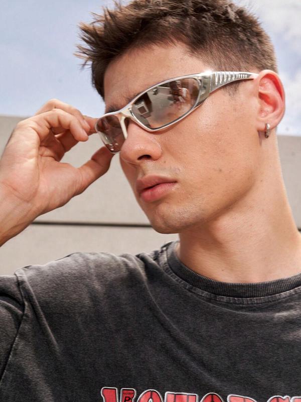 Unisex Vintage Technology Style Frame Sunglasses, Trendy Casual Hollow Out Tinted Lens Sunglasses for Everyday Use, Fashion Accessories for Outdoor Activities