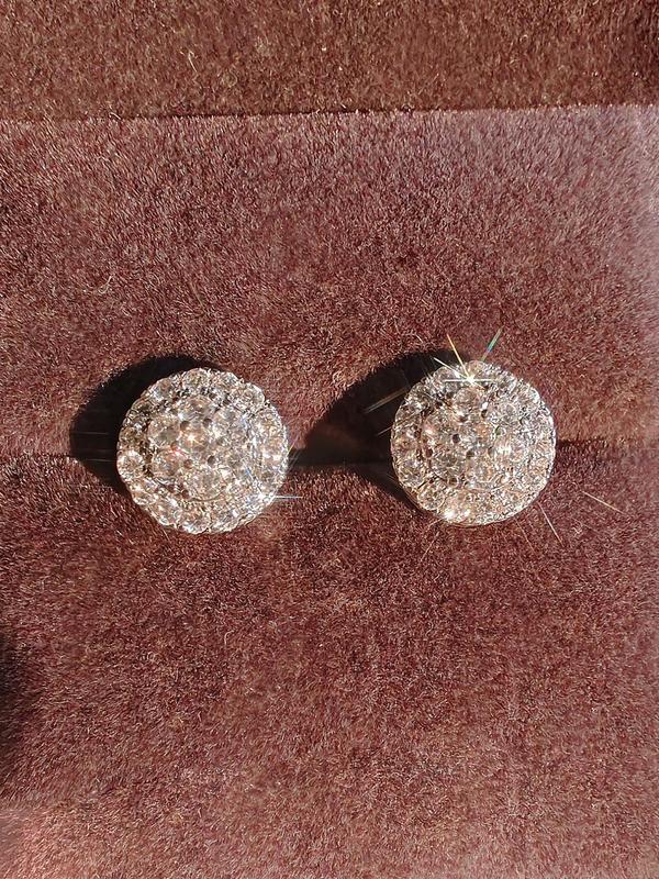 1 Pair Elegant Exquisite Rhinestone Decorated Stud Earrings for Women, Geometric Round Design Stud Earrings, Fashion Jewelry Accessories for Party and Daily Wear