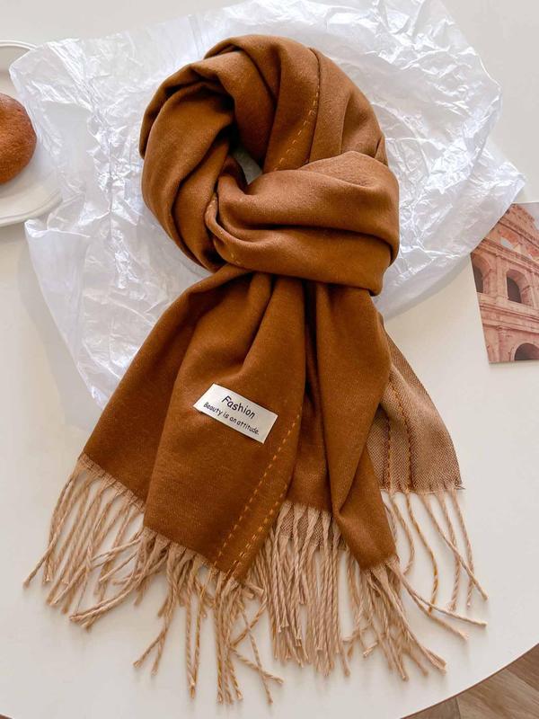 Tassel Design Double Sided Scarf, Casual Soft Warm Shawl for Fall & Winter, Fashion Accessories for Women & Men