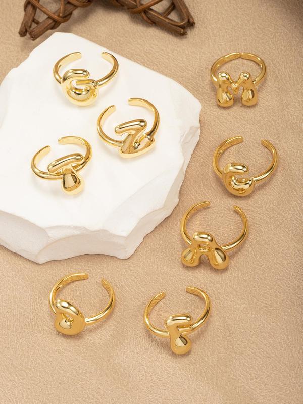 Fashion Letter Design Cuff Ring, Cute Bubble Initial Open Ring for Women & Men, Trendy All-match & Exquisite Jewelry for Birthday Gift