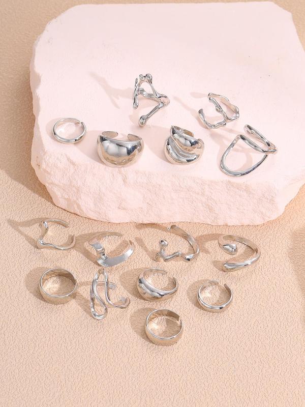 Women's Punk Style Geometric Design Cuff Rings, Vintage Trendy Ring Set, Fashionable Jewelry for Daily & Party Decoration