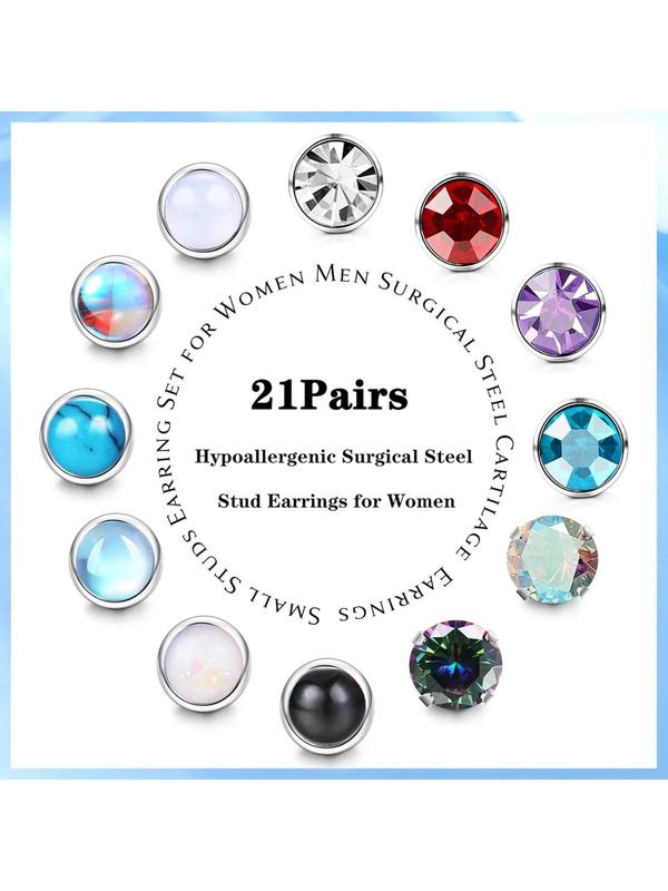 Mixed Color Screw Back Stud Earrings, Stainless Steel Cartilage Earrings for Women & Men, Trendy All-match & Exquisite Jewelry for Birthday Gift