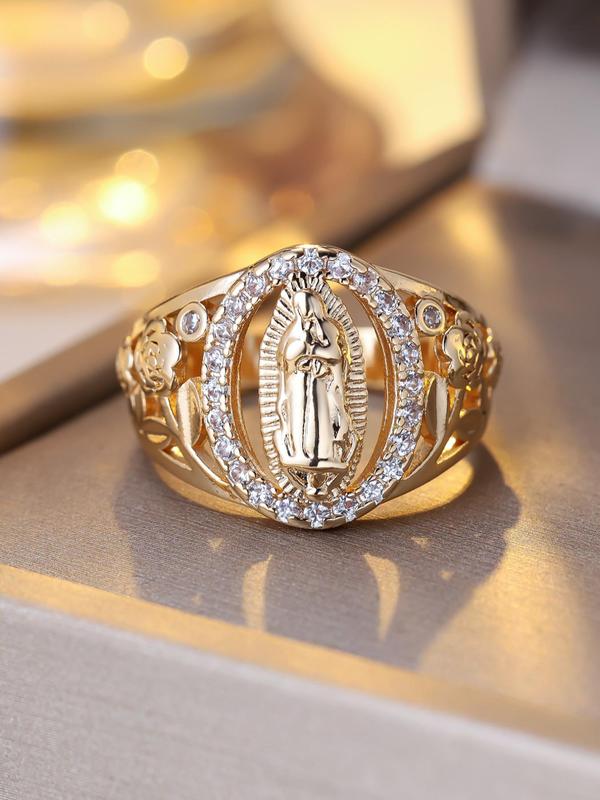 Hollow Out Design Rhinestone Decorated Ring, Elegant Mary Ring for Women, Fashion Jewelry for Party, Daily Decor, Trendy All-match & Exquisite Jewelry for Birthday Gift