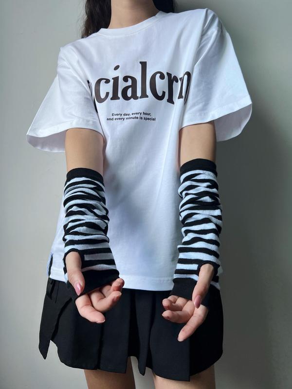 Women's 1 Pair Colorblock Striped Pattern Gloves, Fashion Casual Cozy Gloves for Daily Outdoor Wear, Women's Clothing Accessories for Summer Spring Fall