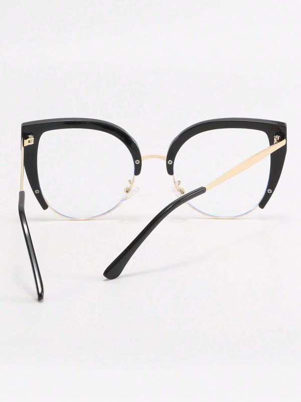 Cute Cat Eye Design Semi-rimless Eyeglasses, Fashionable Oversized Eyeglasses for Women & Men, Fashion Eyeglasses for Work, Daily Clothing Decor, for Student Daily