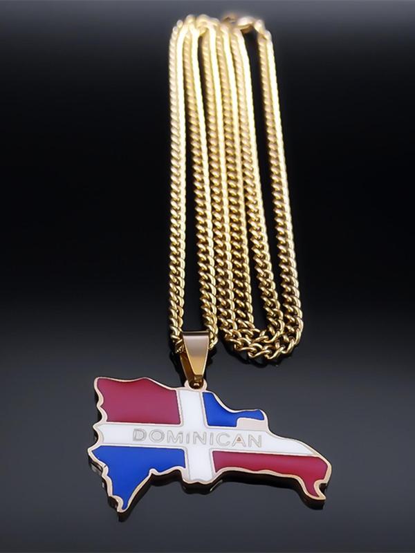 Dominican Republic Flag & Map Design Pendant Necklace, Stainless Steel Jewelry for Party, Daily Clothing Decor, Trendy All-match Jewelry for Birthday Gift