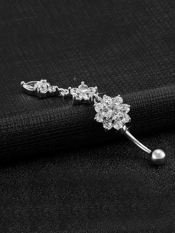 Fashion Flower & Heart Design Belly Ring, Rhinestone Decor Tassel Belly Ring for Women & Girls, Body Jewelry for Party, Trendy All-match & Exquisite Jewelry for Gift