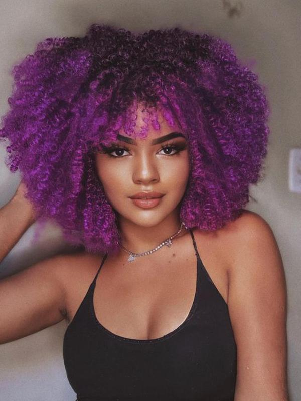 16 Inch Short Afro Kinky Curly Coily Hair Wigs for Women, Fluffy Glueless Wigs with Bangs, Summer Glueless Synthetic Full Machine Wigs Back To School, Fall Outfits, Fall Freshness