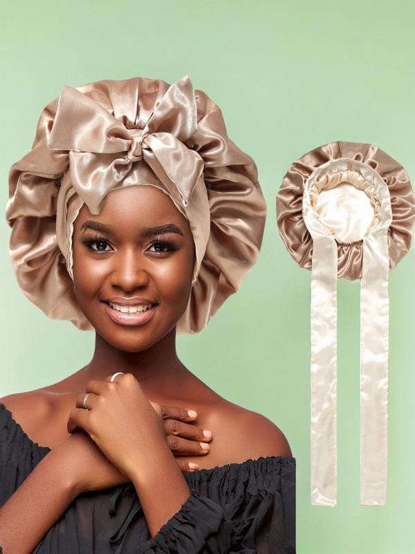 Pleated Design Lace Up Front Satin Headband Hats, Solid Matching Wide Band Hair Bonnets for Sleeping, 2024 Summer New Trendy Sleeping Bonnet for Women for Back To School