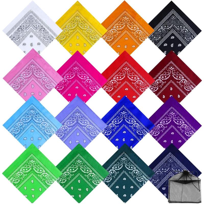 16 Counts Paisley Bandanas Cowboy Bandana Handkerchiefs Paisley Print Head Wrap Scarf, Assorted 16 Colors