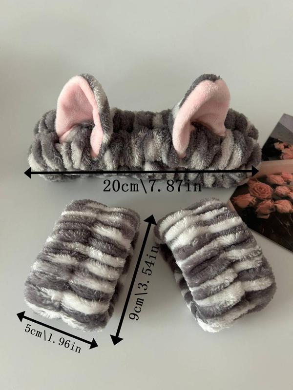 Cute Cat Ear Design Hair Hoop & Wristband Set, Fashionable Hair Accessories for Women & Girls, Minimalist Headwear Suitable for Face Wash & Makeup