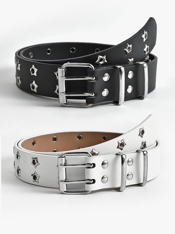 Star Decorated Pu Leather Belt (2pcs), 2024 New Style Punk Fashion Waistband for Men & Women, Fashion Versatile Accessories for Daily Clothing Decor