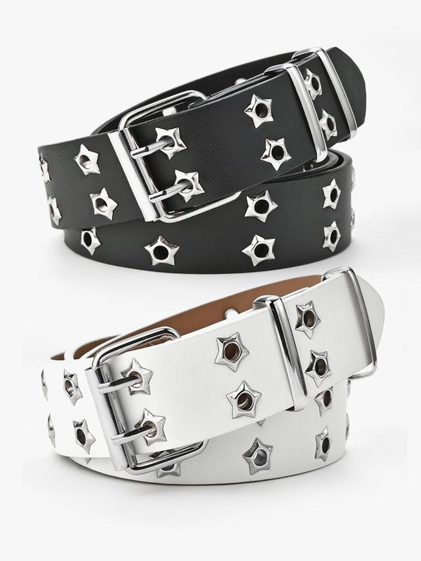 Star Decorated Pu Leather Belt (2pcs), 2024 New Style Punk Fashion Waistband for Men & Women, Fashion Versatile Accessories for Daily Clothing Decor
