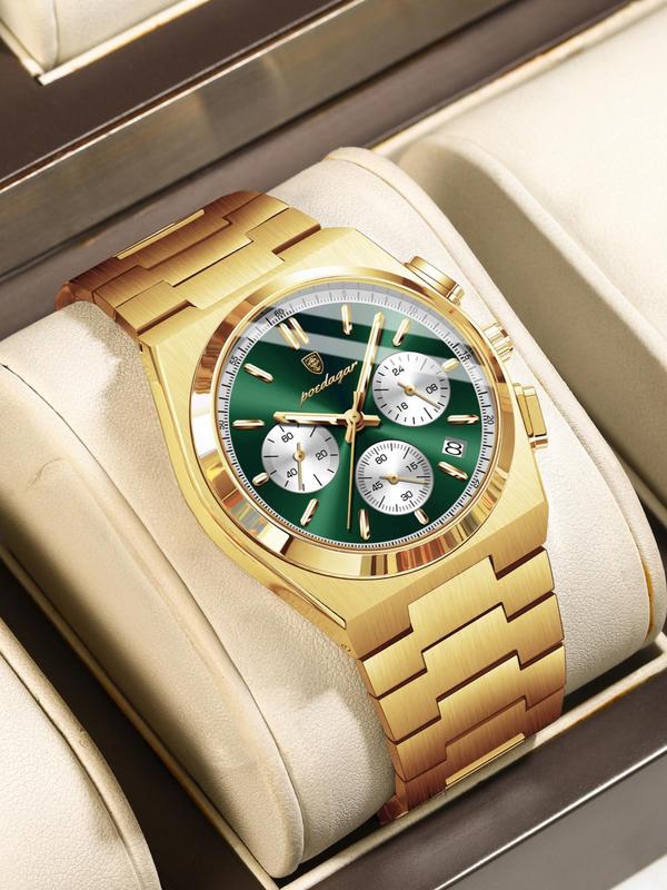 Men's Business Fashion Round Dial Analog Quartz Watch, Waterproof Glow in The Dark Watch with Box, Fashion Watch for Party, Daily Clothing Decor, Trendy All-match & Exquisite Watch for Birthday Gift